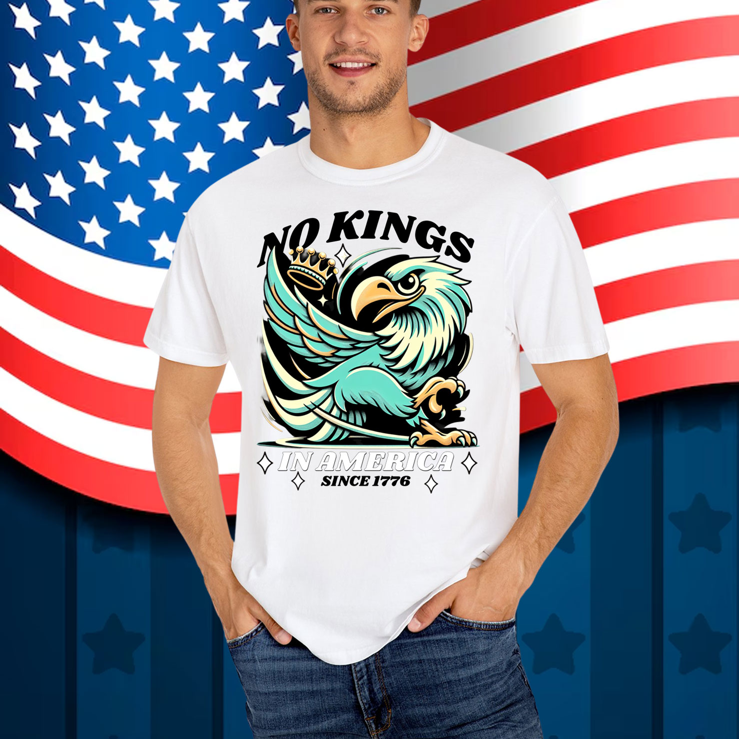 Funny Bald Eagle No Kings In America Fireworks Shirt