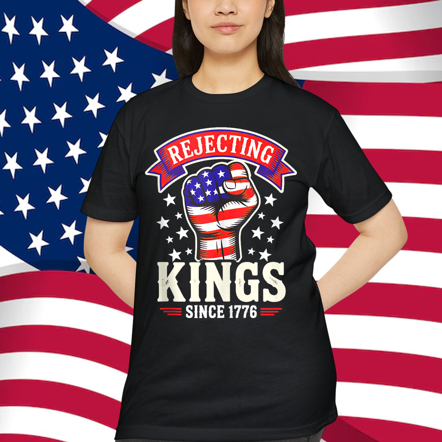 Funny Rejecting Kings Fist Sign USA No Kings In America T-Shirt