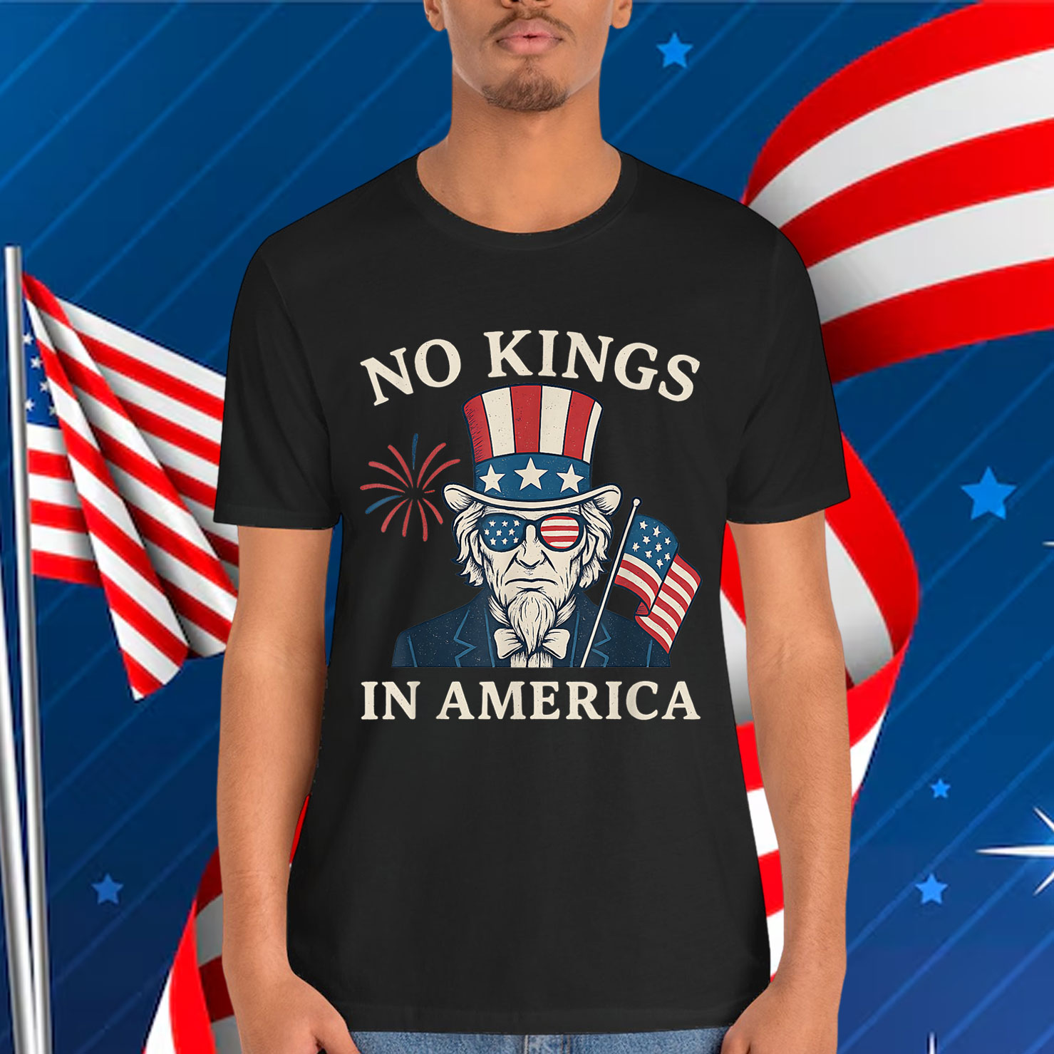 No Kings In America 4th Of July Uncle Sam Independence Shirt