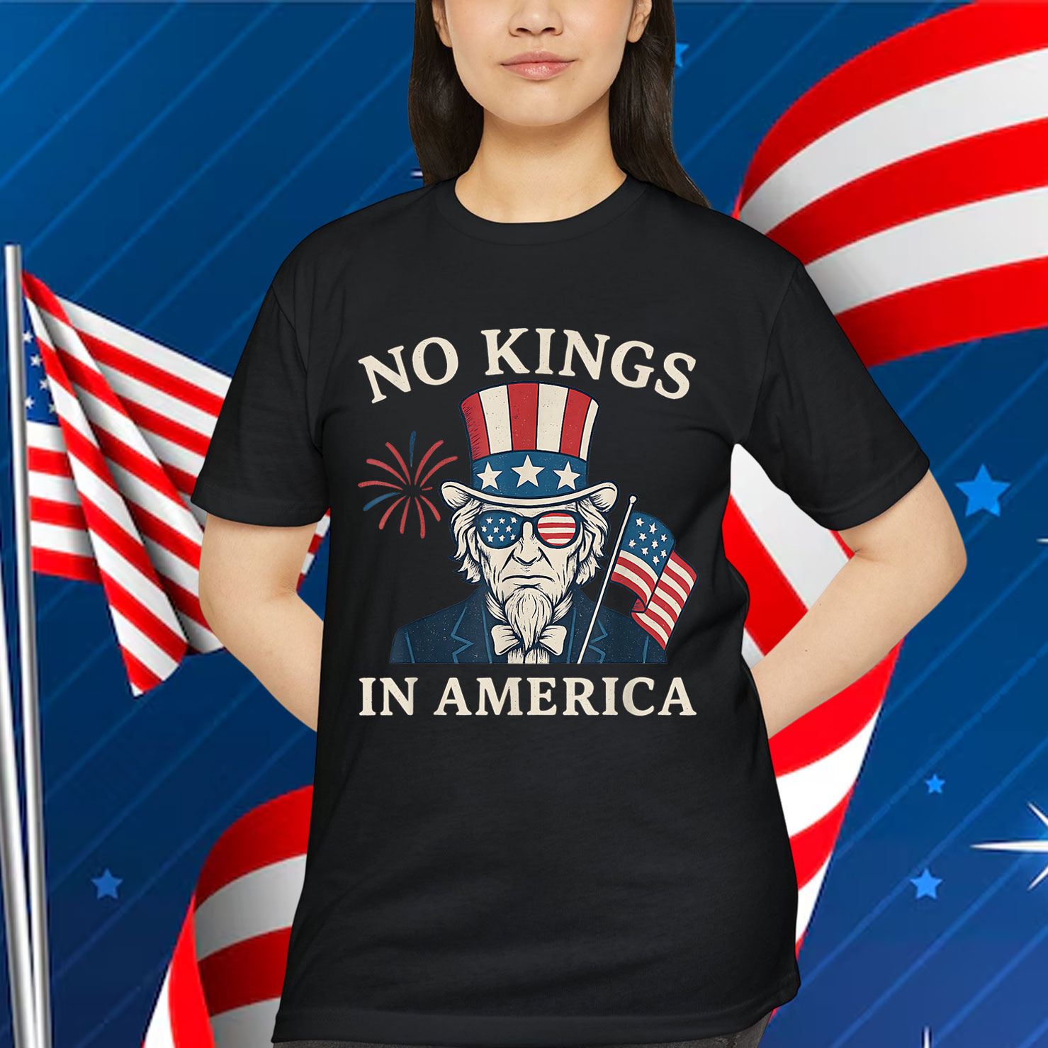 No Kings In America 4th Of July Uncle Sam Independence Shirt