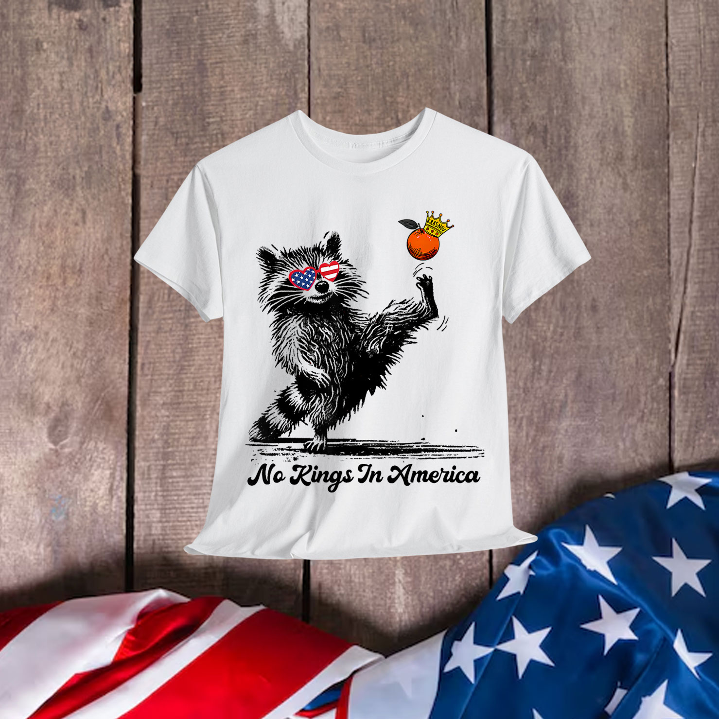 aNo Kings In America Funny Raccoon Shirt