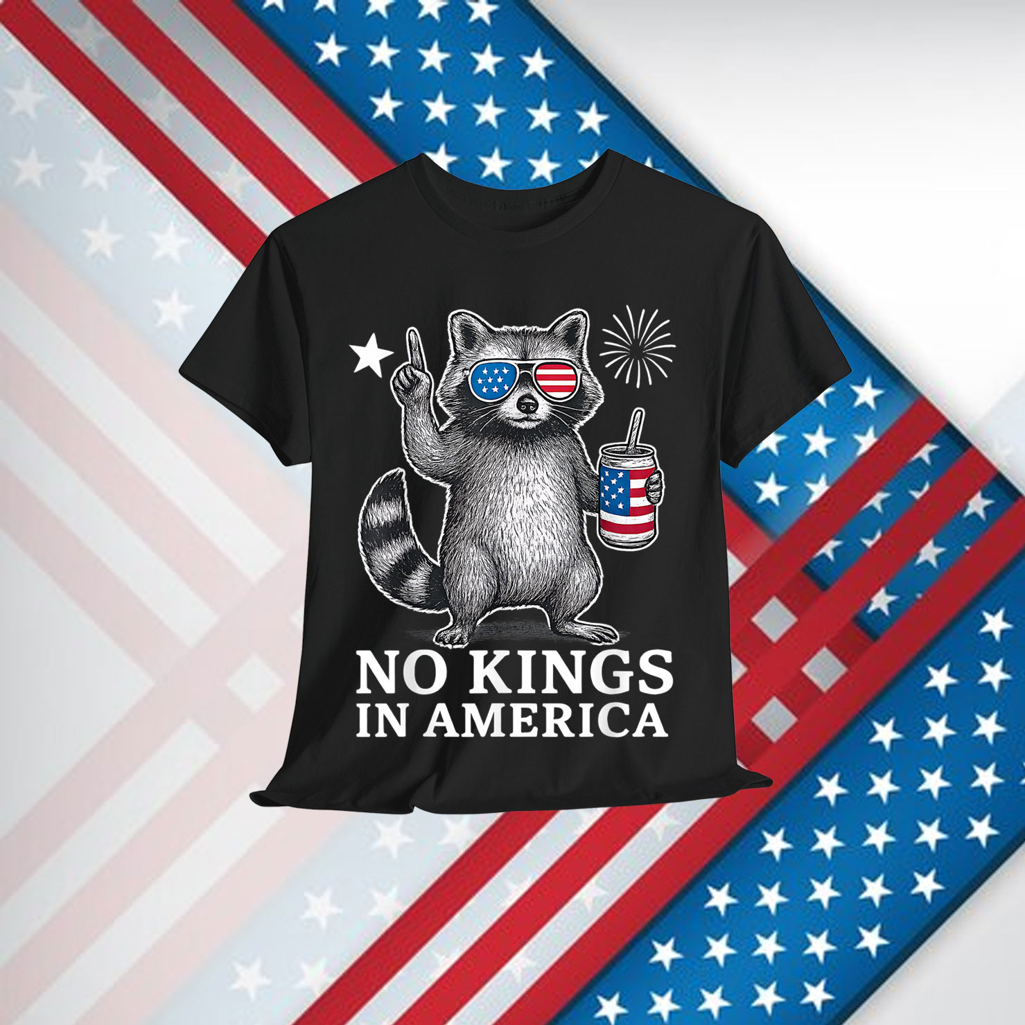 No Kings In America Patriotic Raccoon Shirt