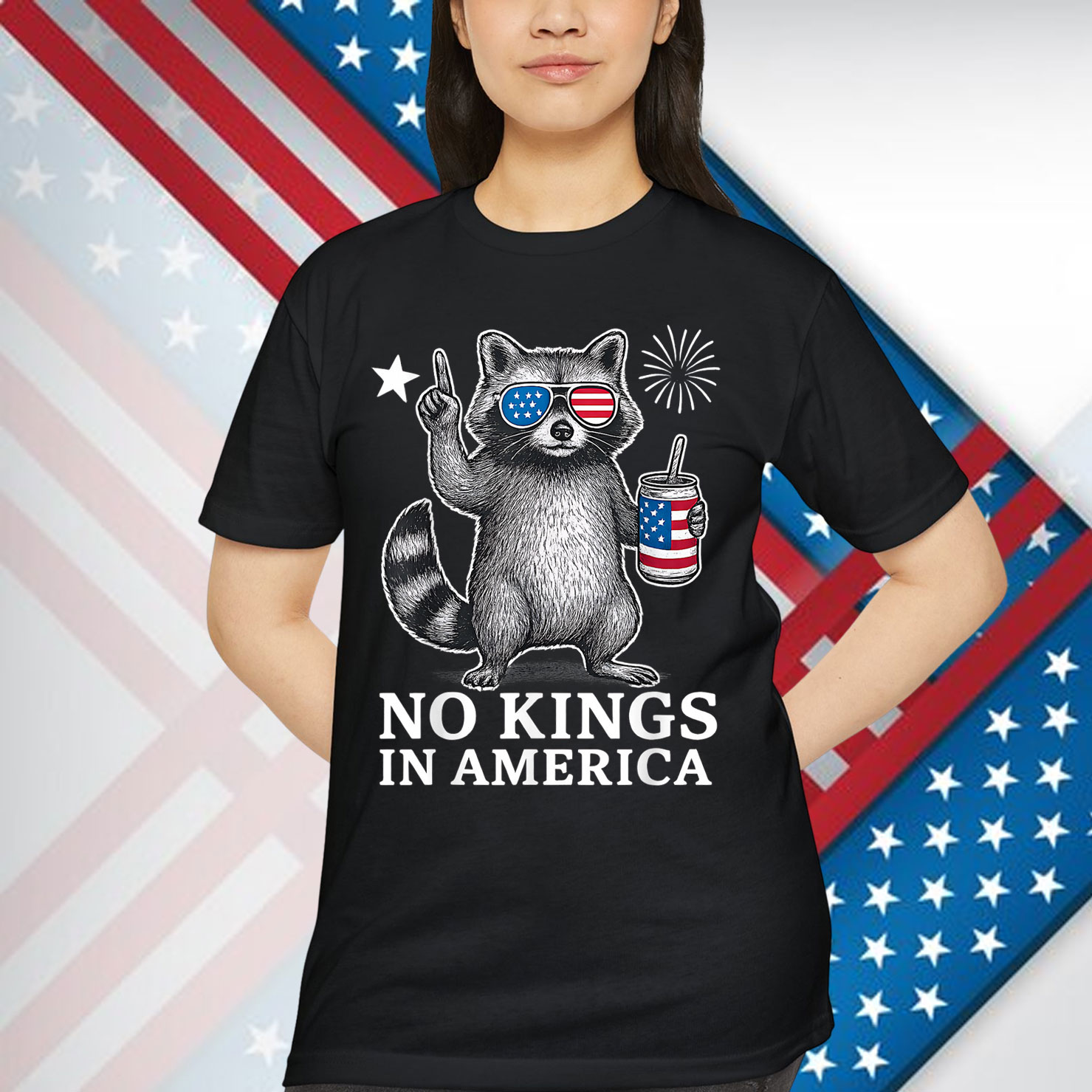 No Kings In America Patriotic Raccoon Shirt