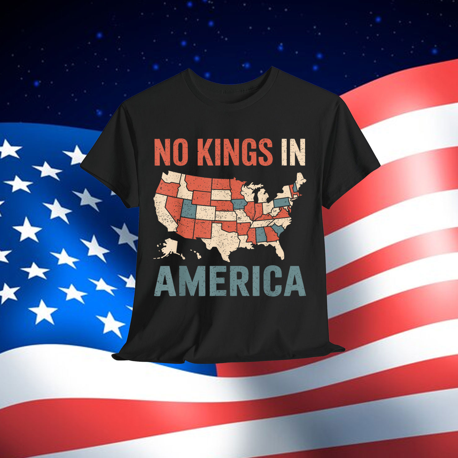 No Kings In America Retro USA Map Patriotic Shirt
