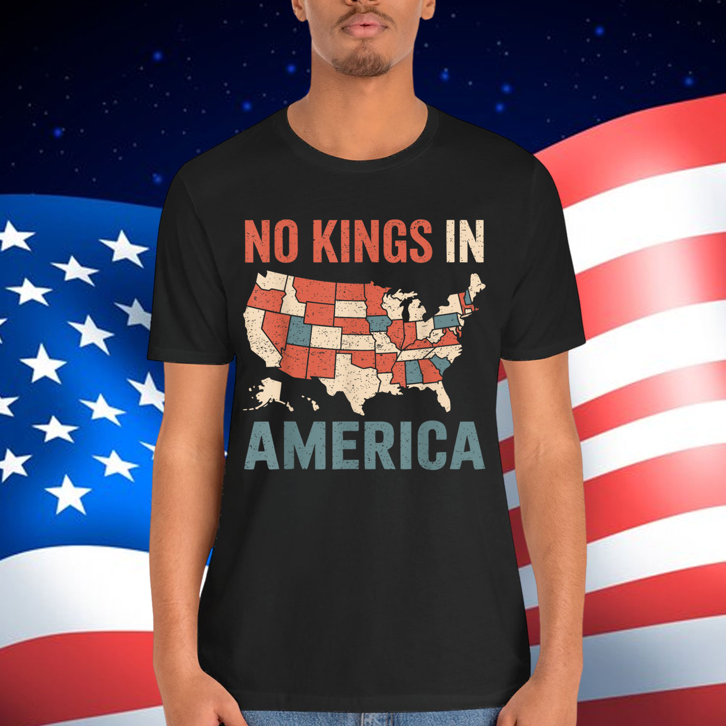 No Kings In America Retro USA Map Patriotic Shirt