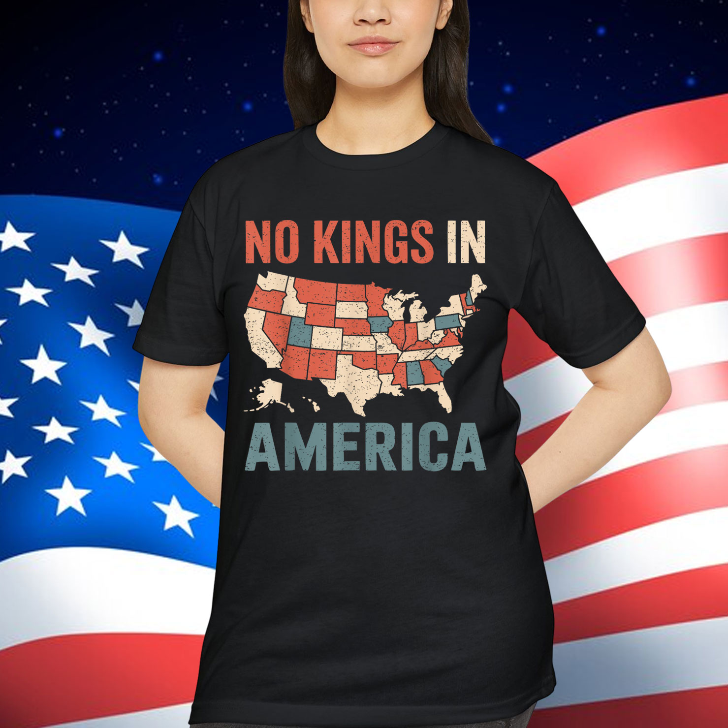 No Kings In America Retro USA Map Patriotic Shirt
