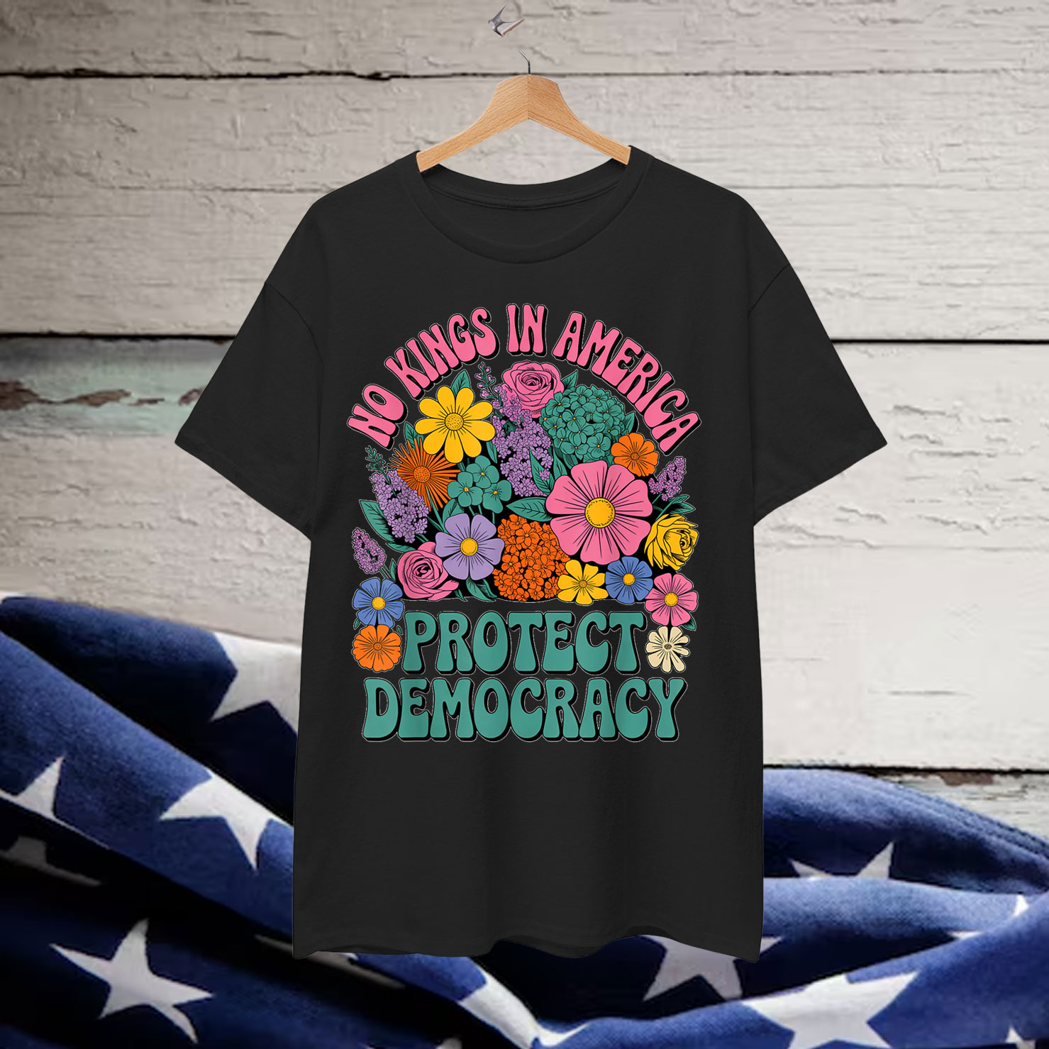 No Kings In America Since 1776 Democracy Retro Floral Shirt