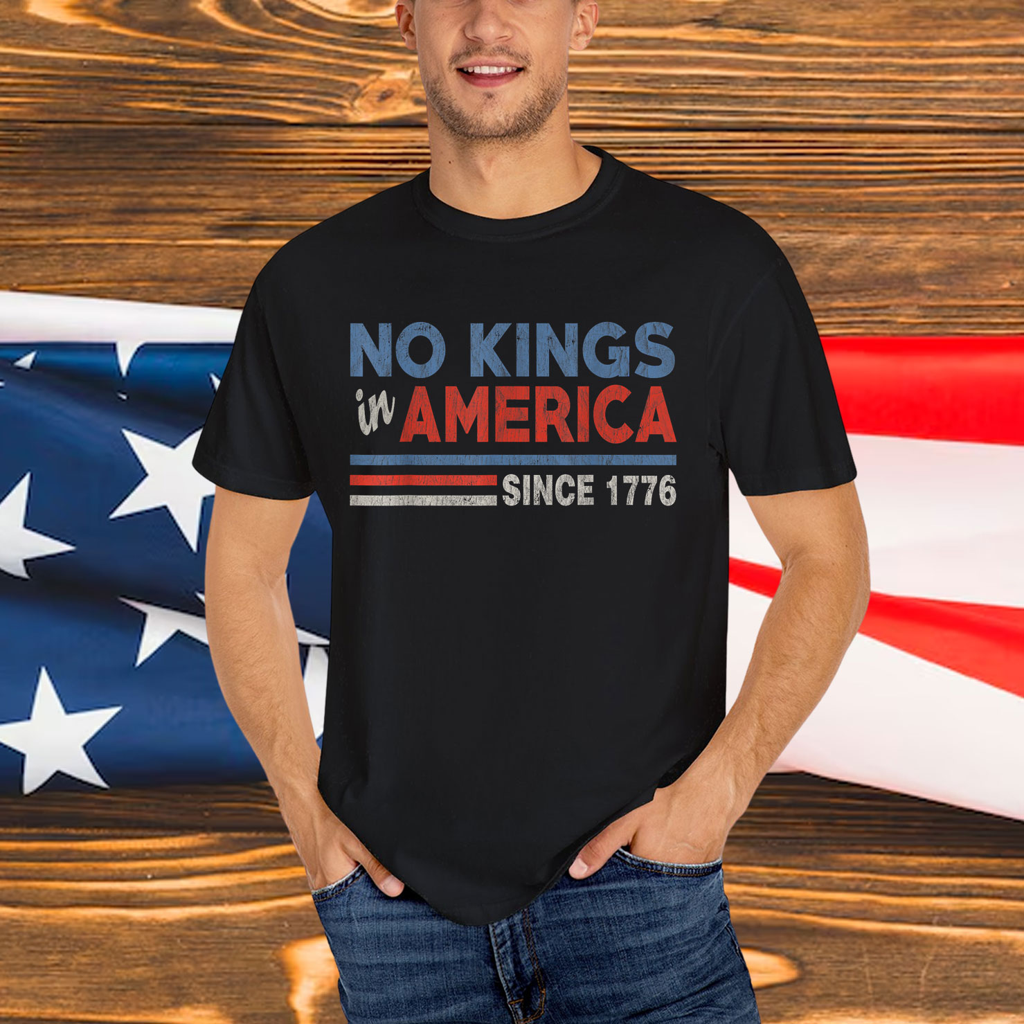 No Kings In America Since 1776 Retro Stripe Shirt