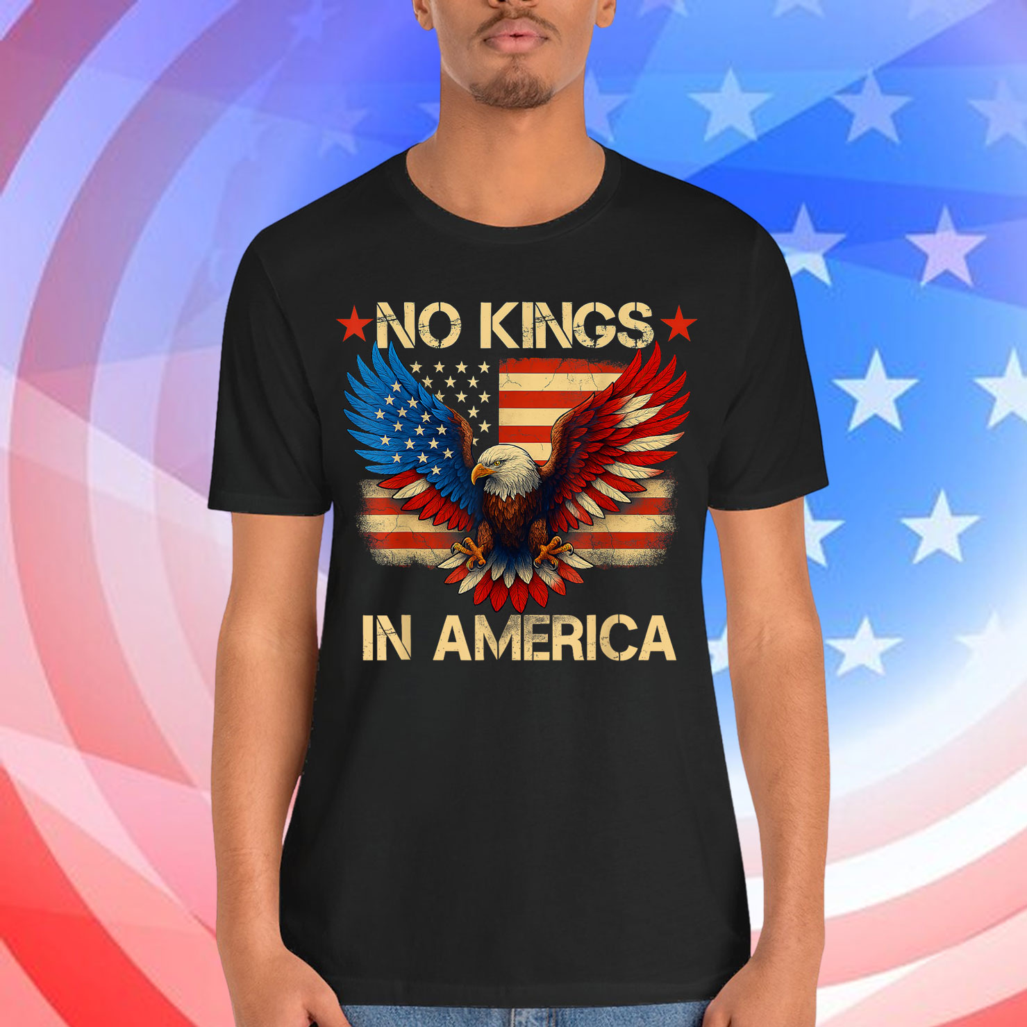 No Kings In America USA Democracy EAgle Patriotic T-Shirt
