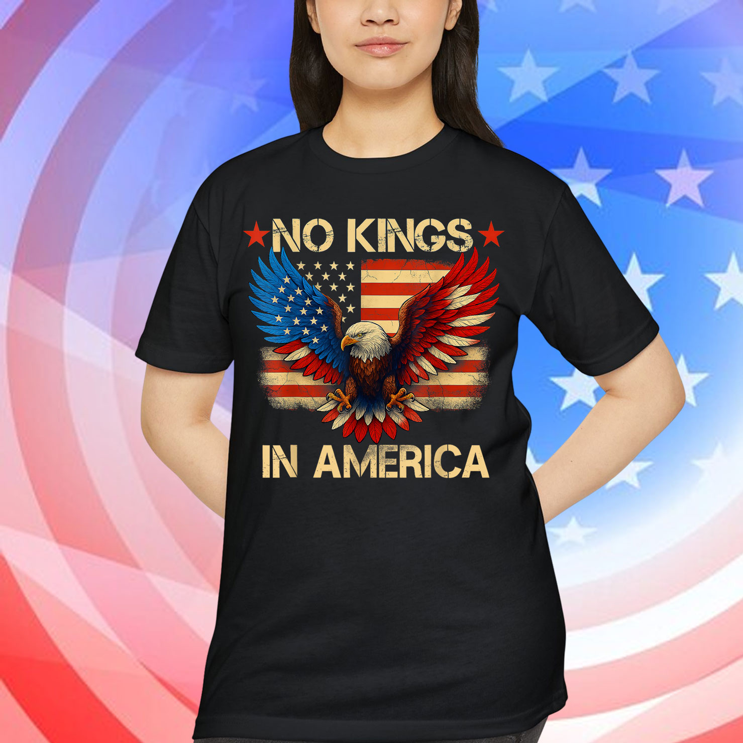 No Kings In America USA Democracy EAgle Patriotic T-Shirt