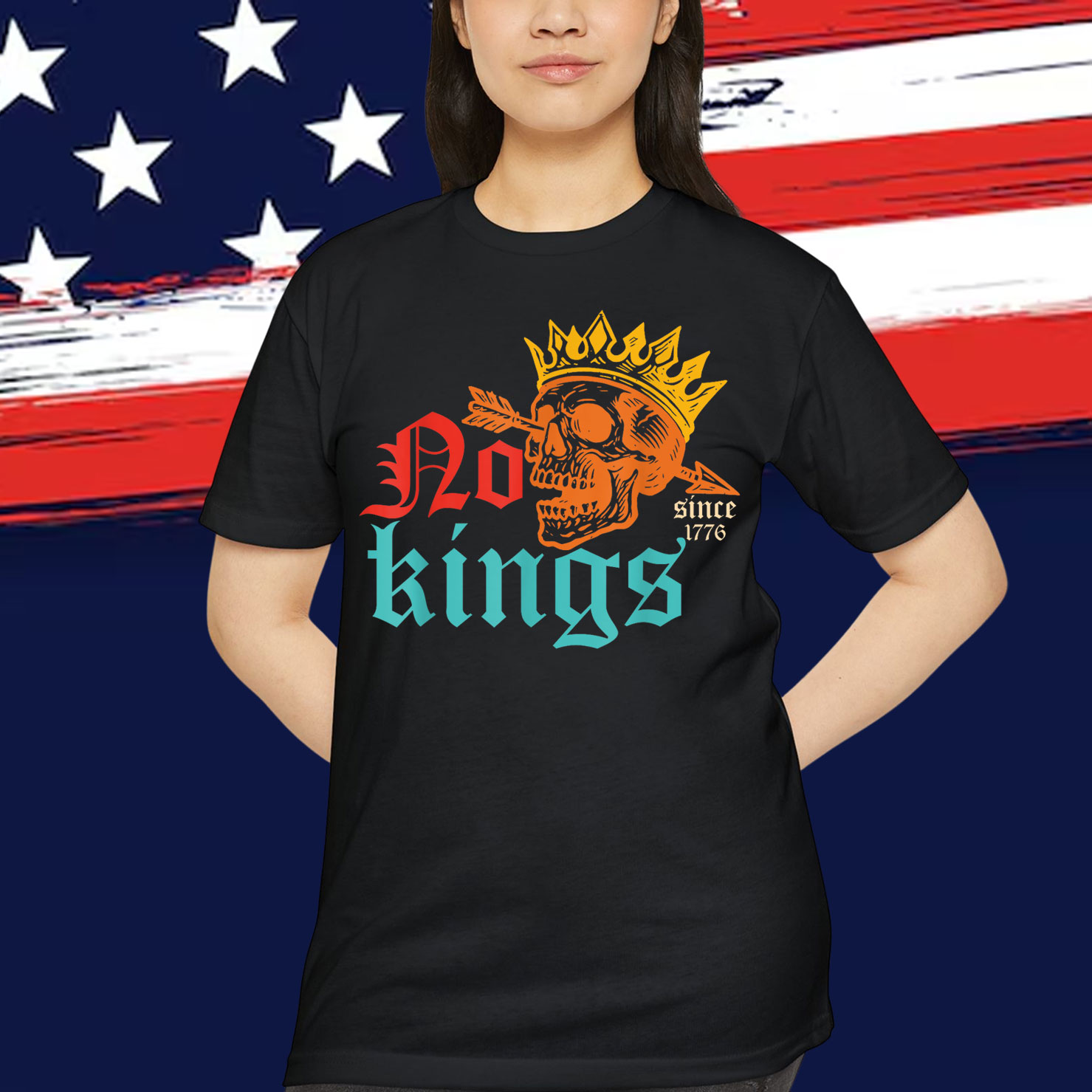 No Kings Since 1776 Skeleton King Vintage Design T-Shirt