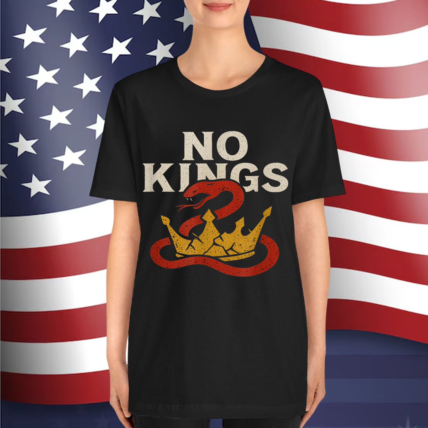 No Kings Snake Crown Graphic Bold Symbolic Design Shirt