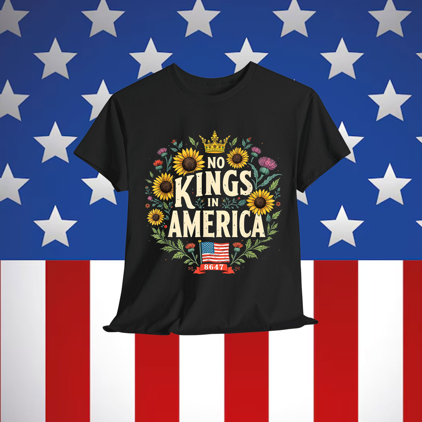 No Kings in America 8647 Floral Patriotic Freedom Shirt