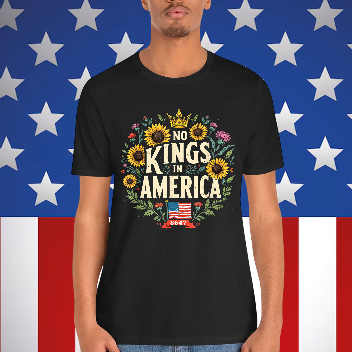 No Kings in America 8647 Floral Patriotic Freedom Shirt