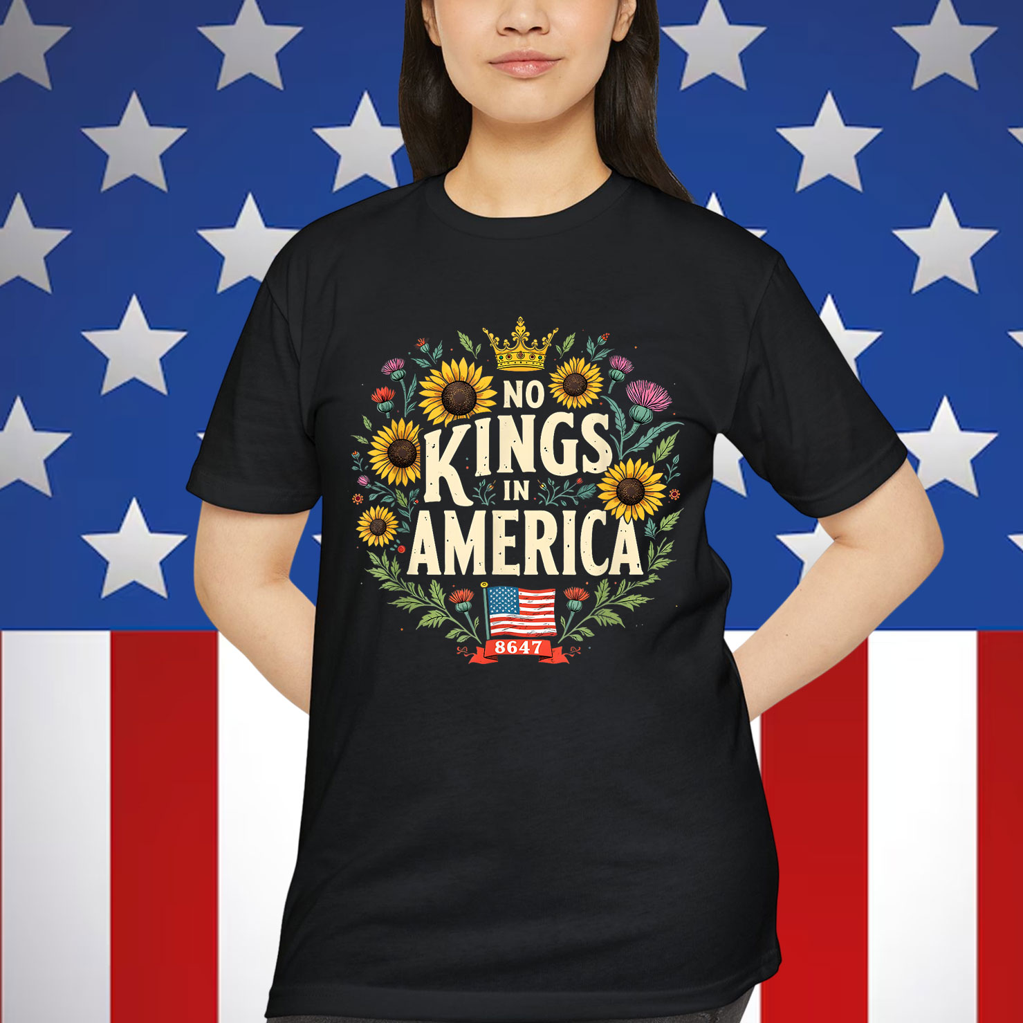 No Kings in America 8647 Floral Patriotic Freedom Shirt