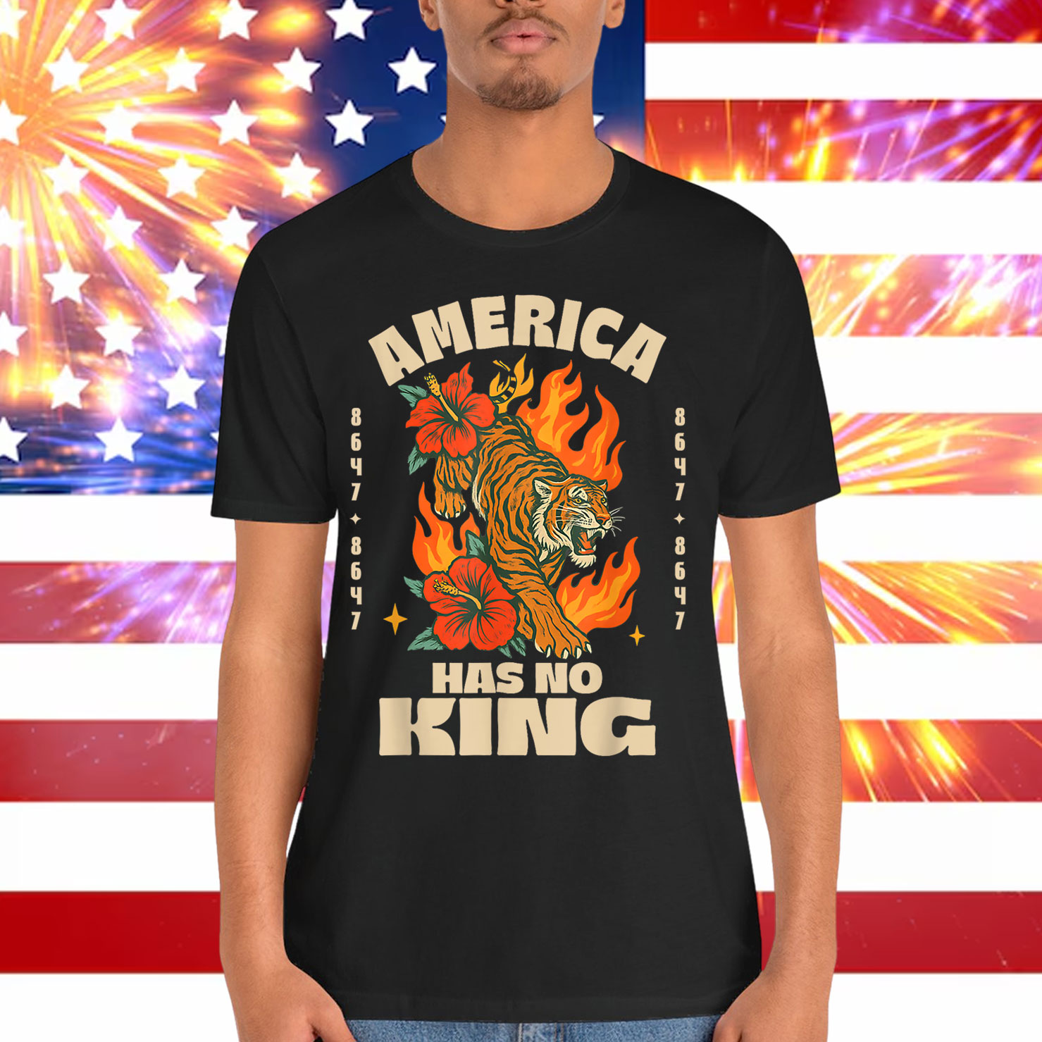 No Kings in America 8647 Vintage Boho Orange Tiger T-Shirt