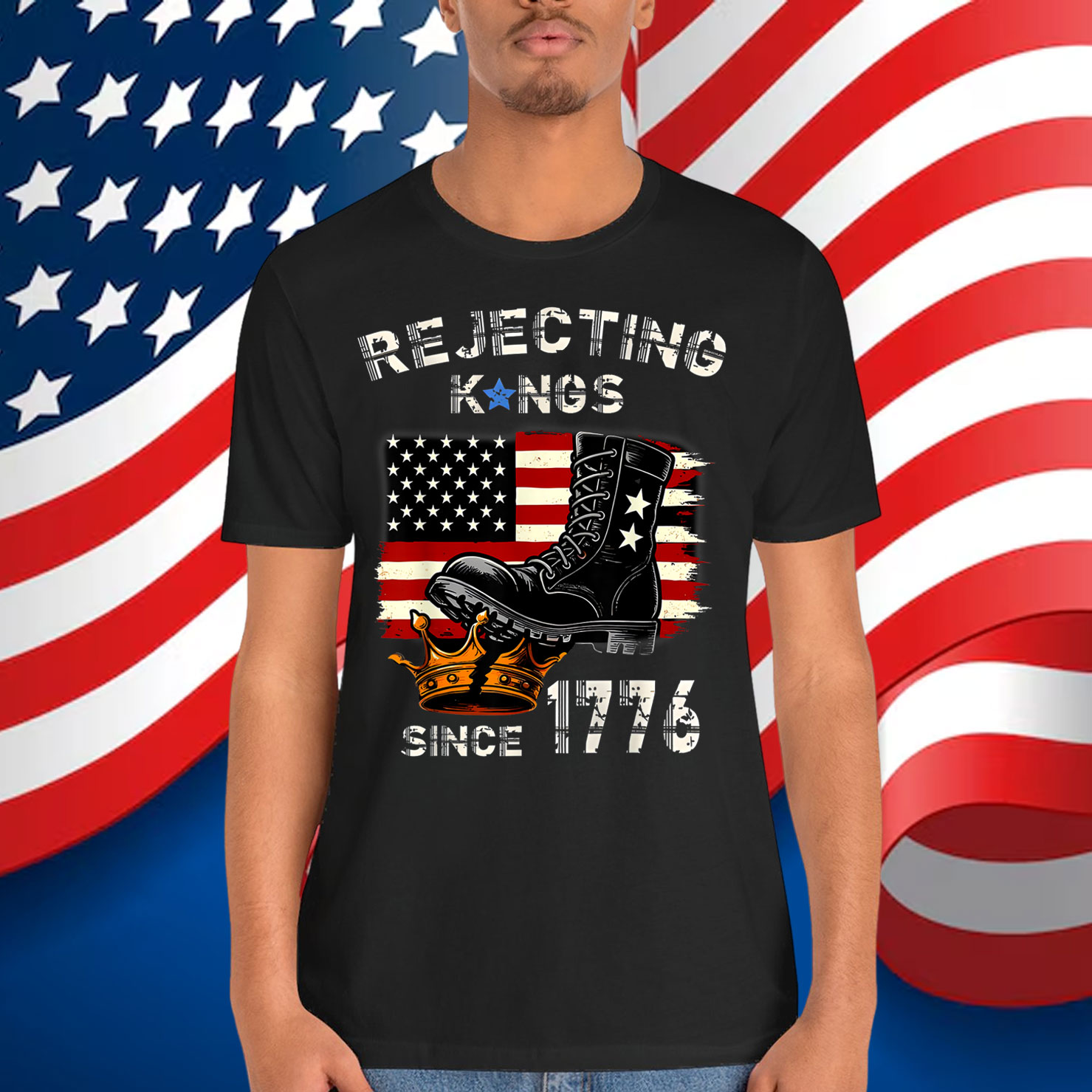 No Kings in America Since 1776 Patriotic Boots Funny T-Shirt