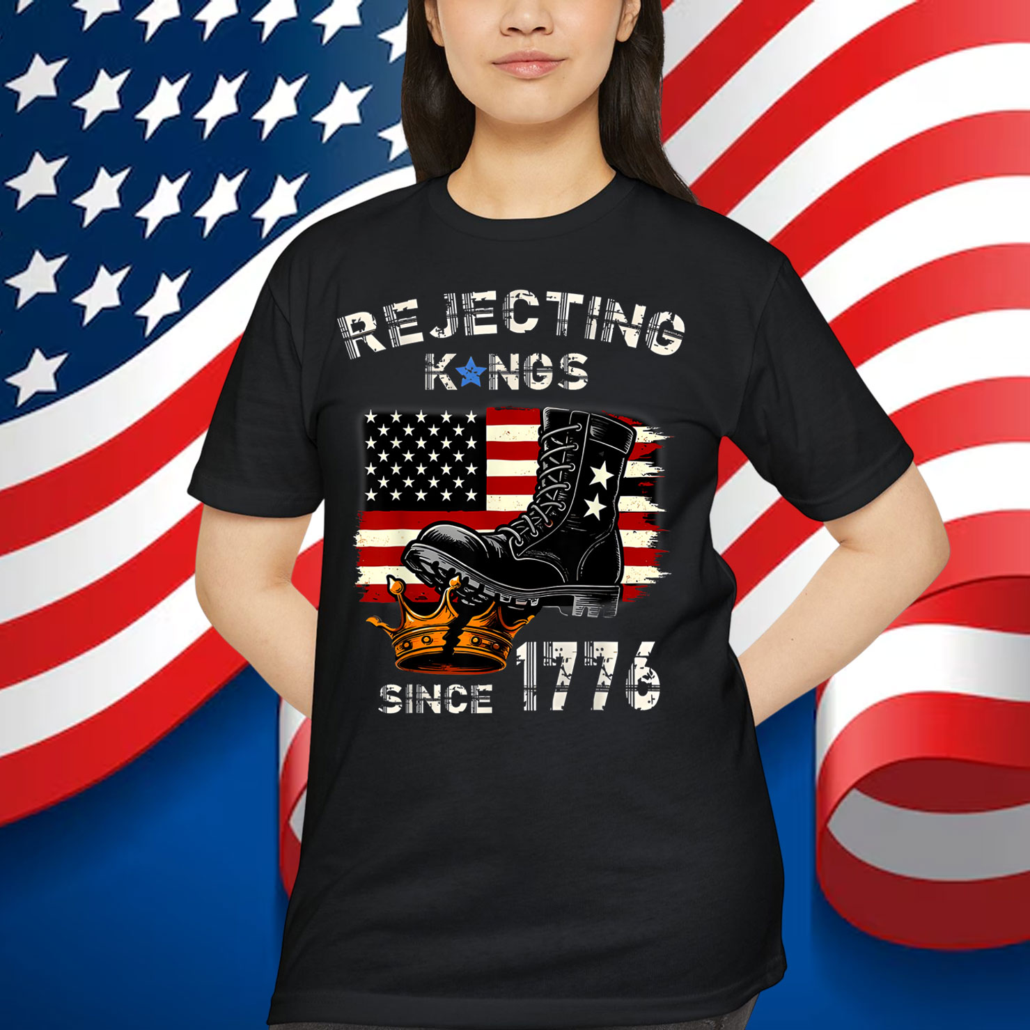 No Kings in America Since 1776 Patriotic Boots Funny T-Shirt