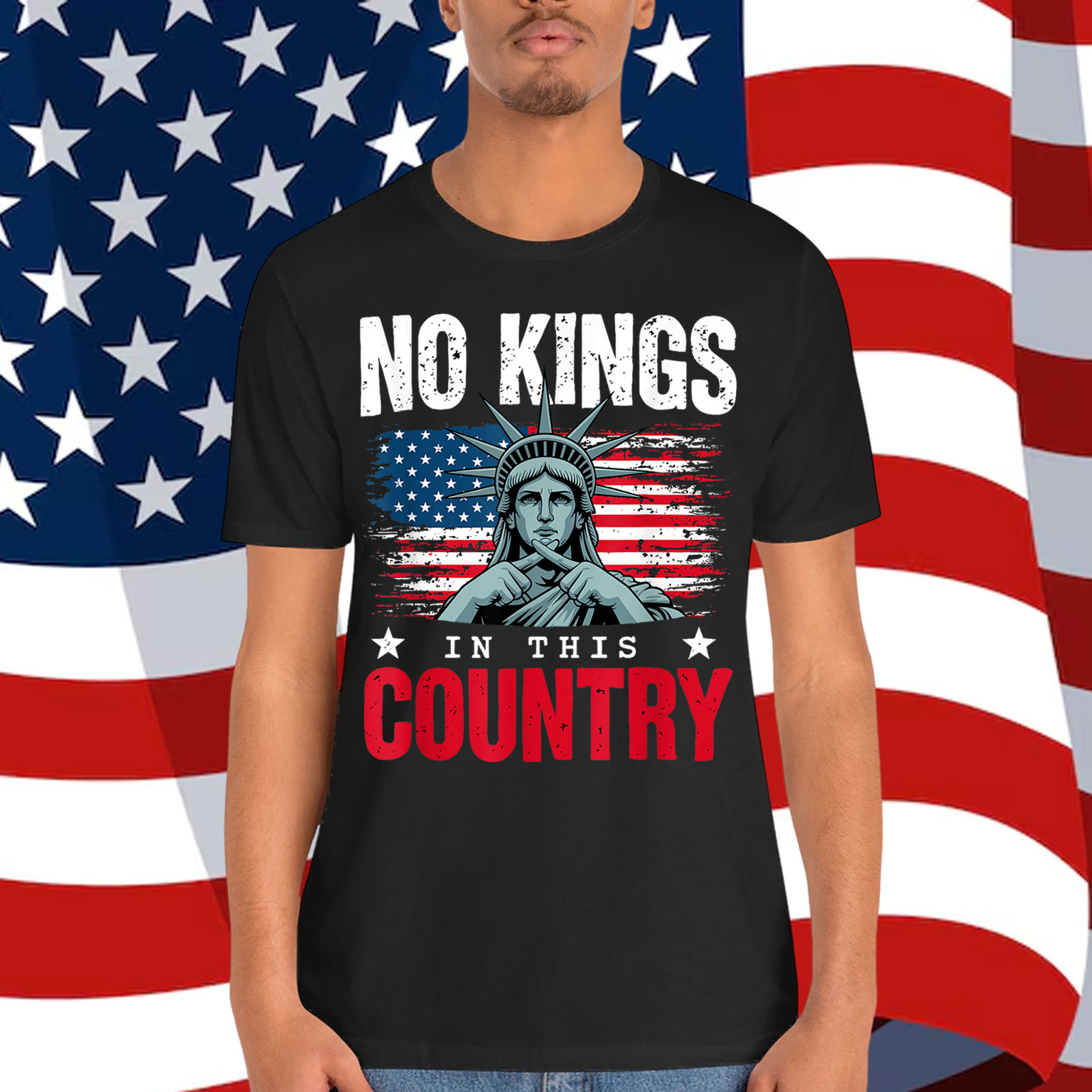 No Kings in This Country Statue of Liberty USA Flag No Sign T-Shirt
