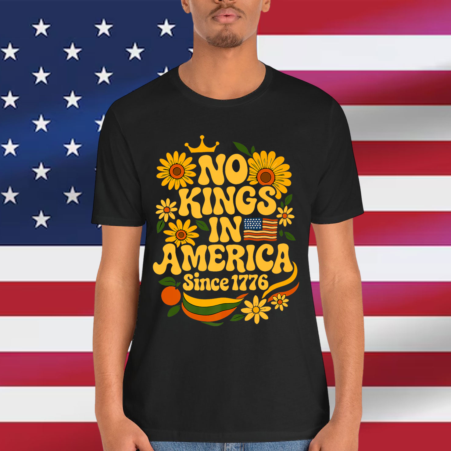 No Kings in America Since 1776 Groovy Floral Shirt