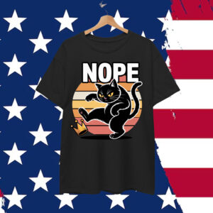 Nope Cat Kicking Crown Funny Kings America Shirt