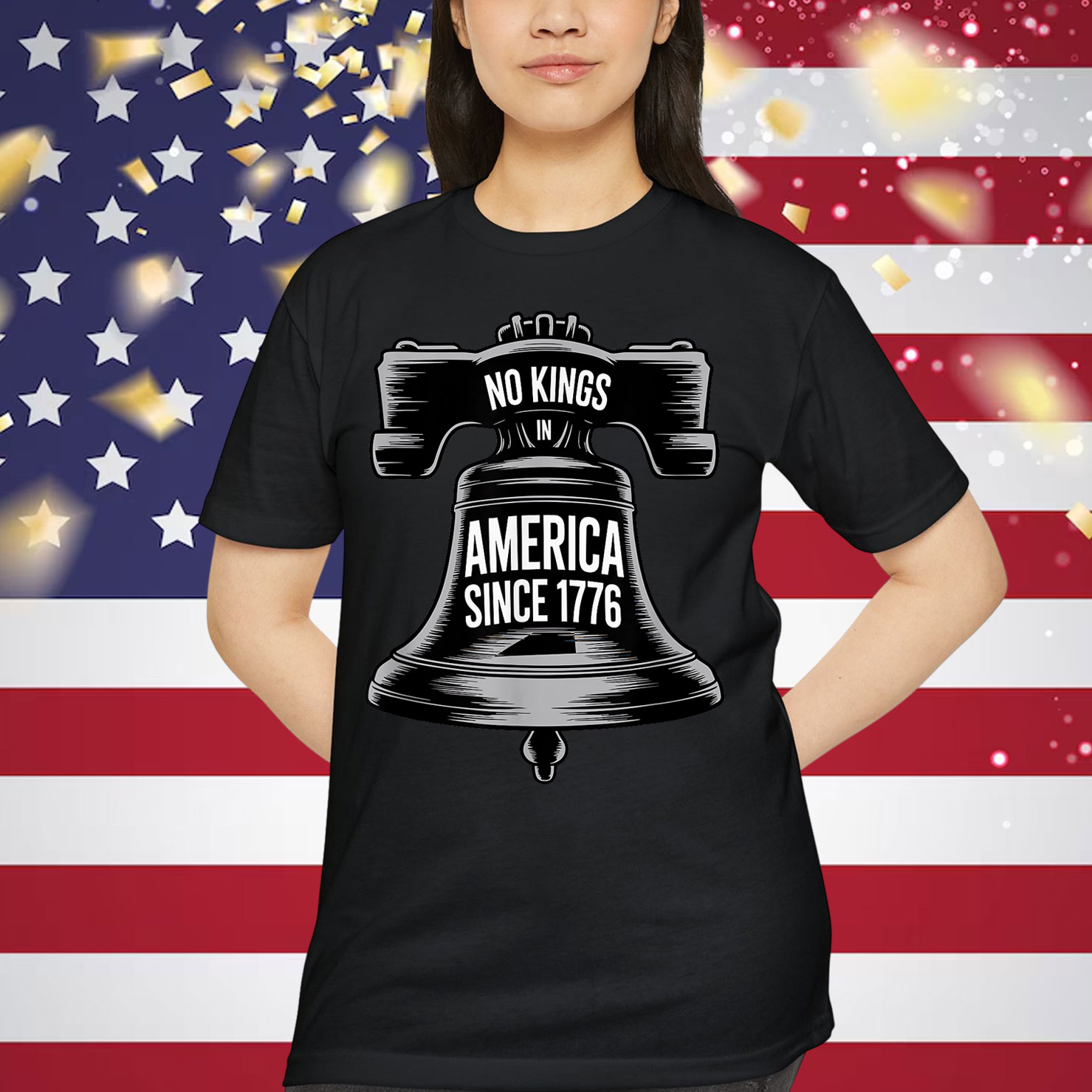 Patriotic USA Liberty Bell 4th No Kings In America T-Shirt