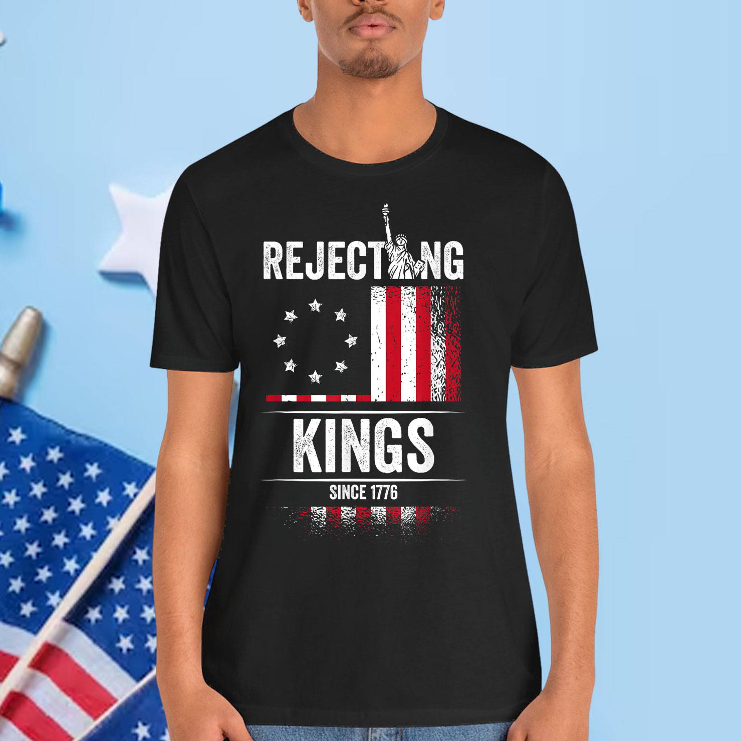Rejecting Kings 1776 Patriotic USA Flag Vintage T-Shirt