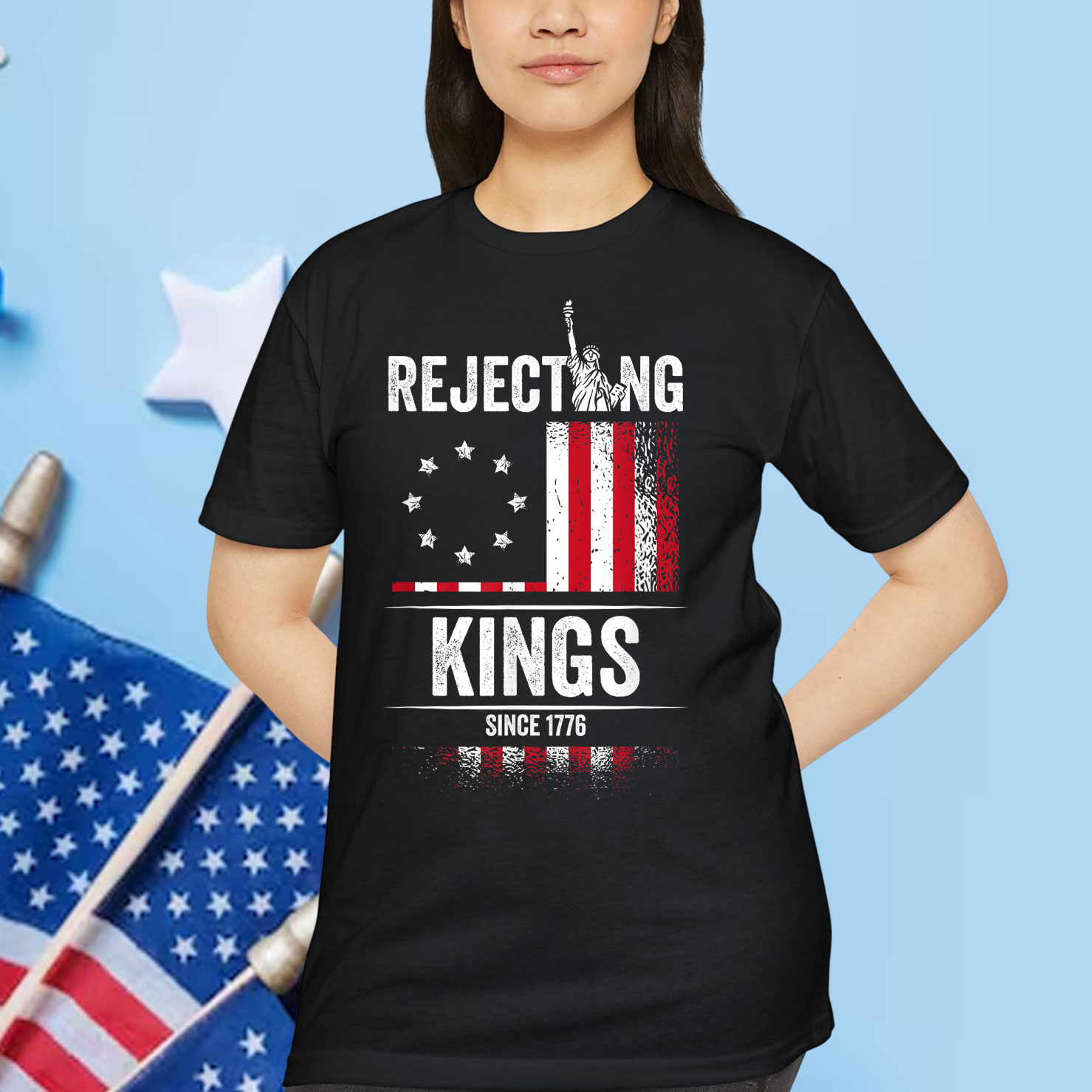 Rejecting Kings 1776 Patriotic USA Flag Vintage T-Shirt