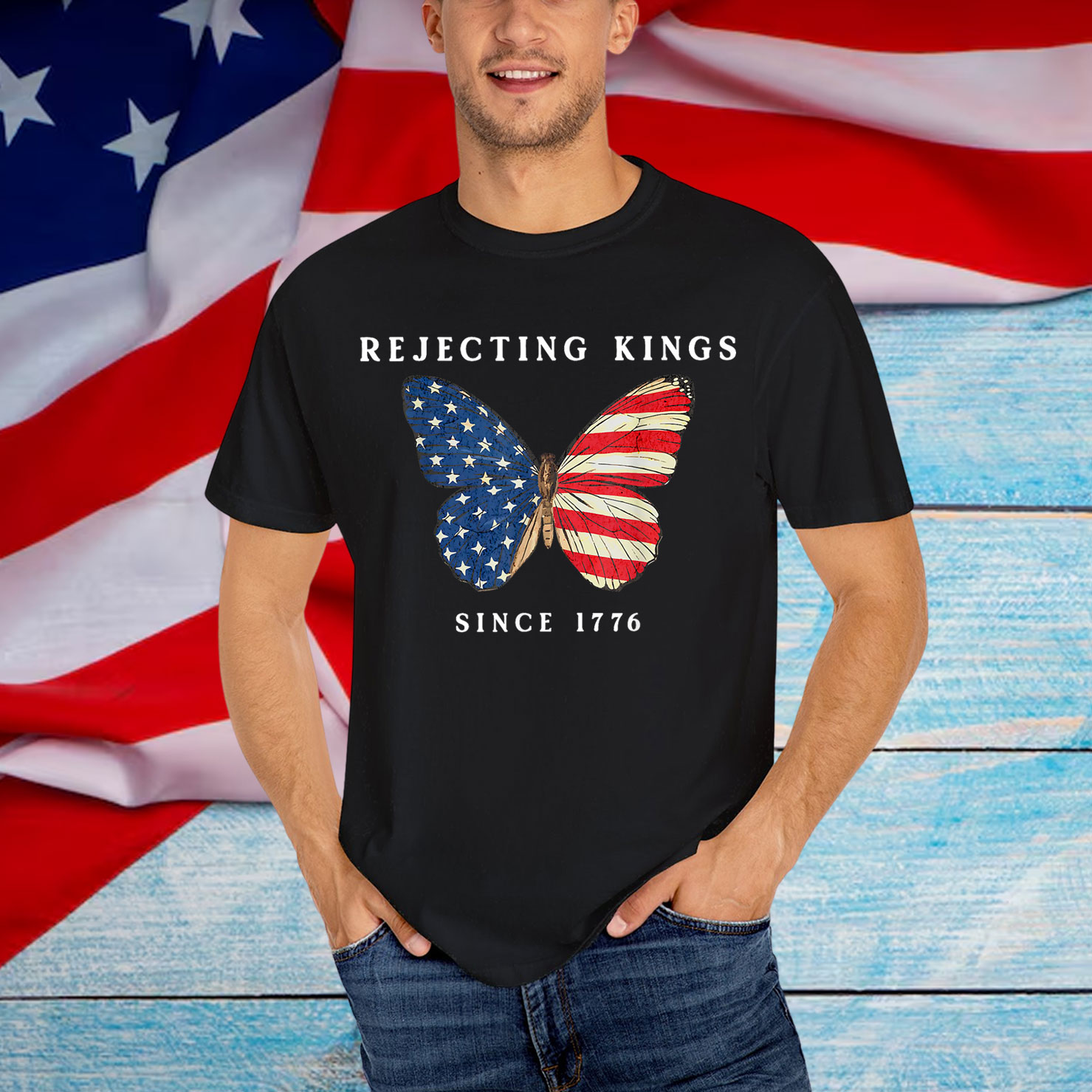 Rejecting Kings Since 1776 Butterfly American Shirt