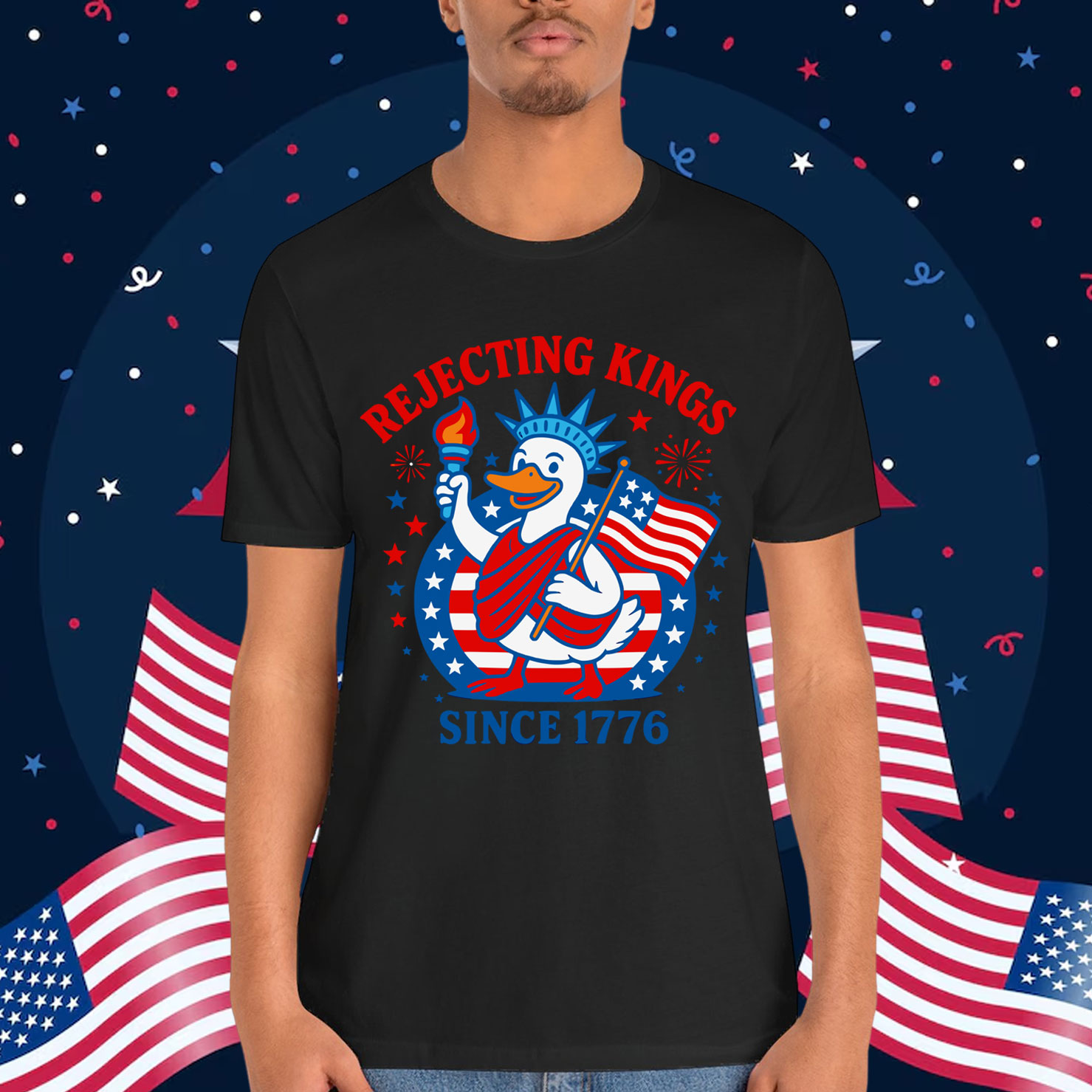 Rejecting Kings Since 1776 Patriotic Duck Statue Shirt