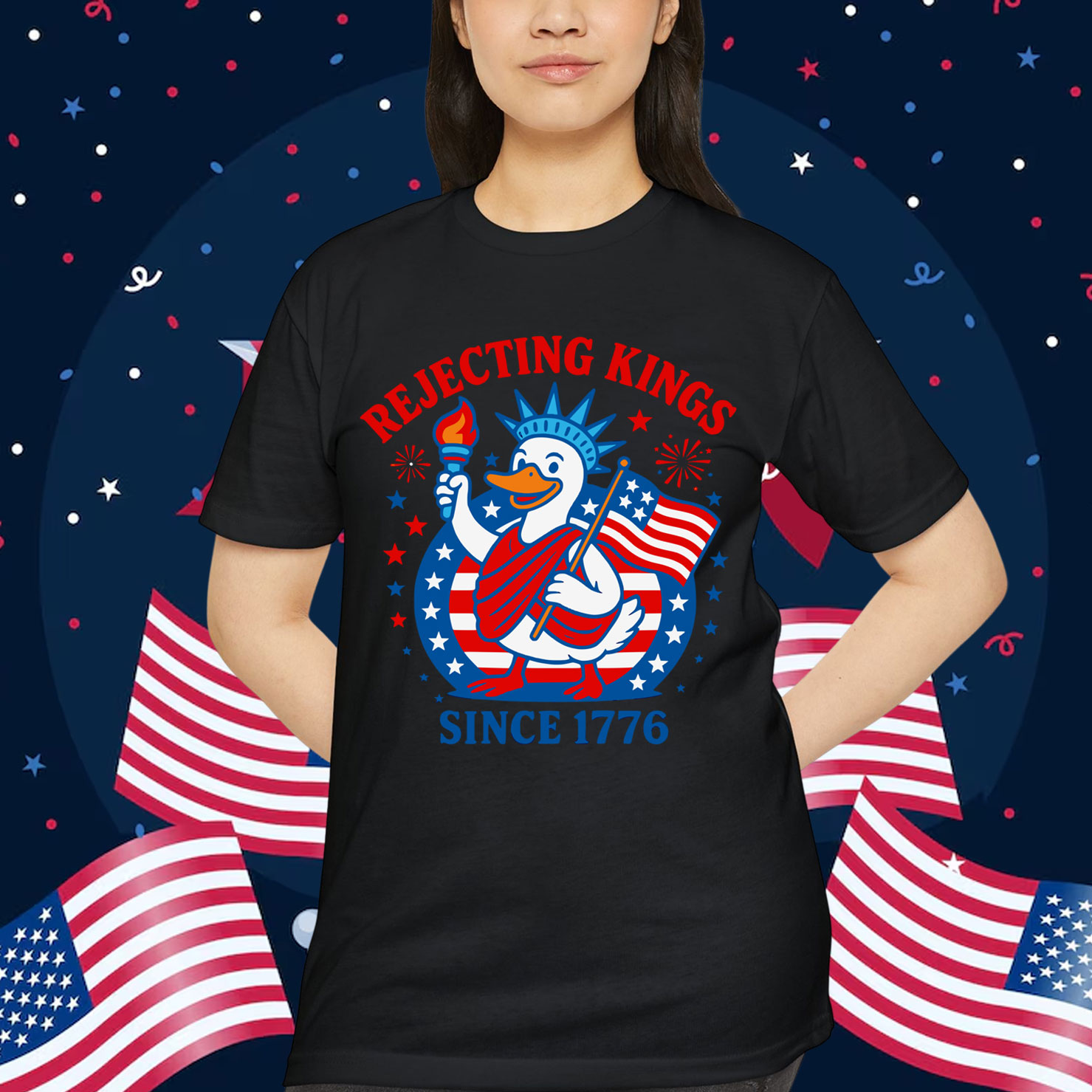 Rejecting Kings Since 1776 Patriotic Duck Statue Shirt