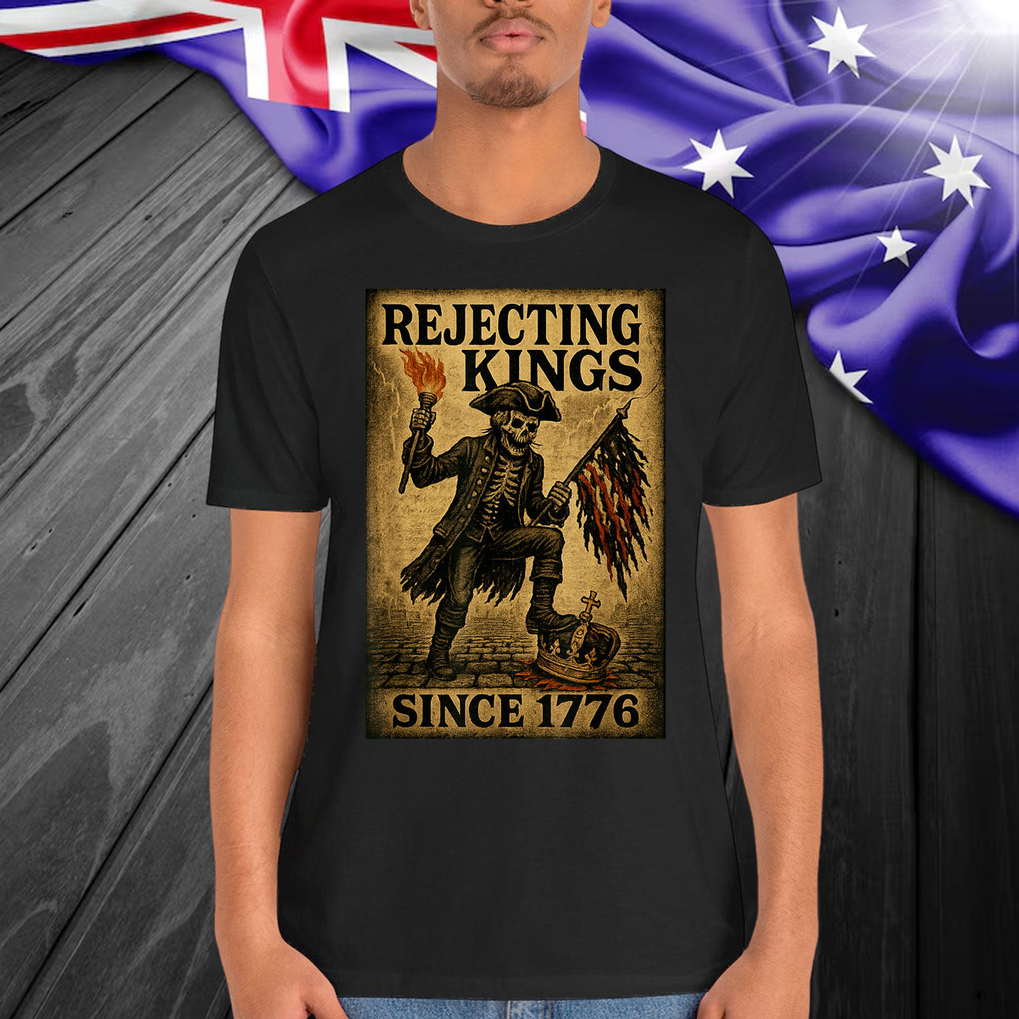 Rejecting Kings Since 1776 Patriotic Skeleton T-Shirt