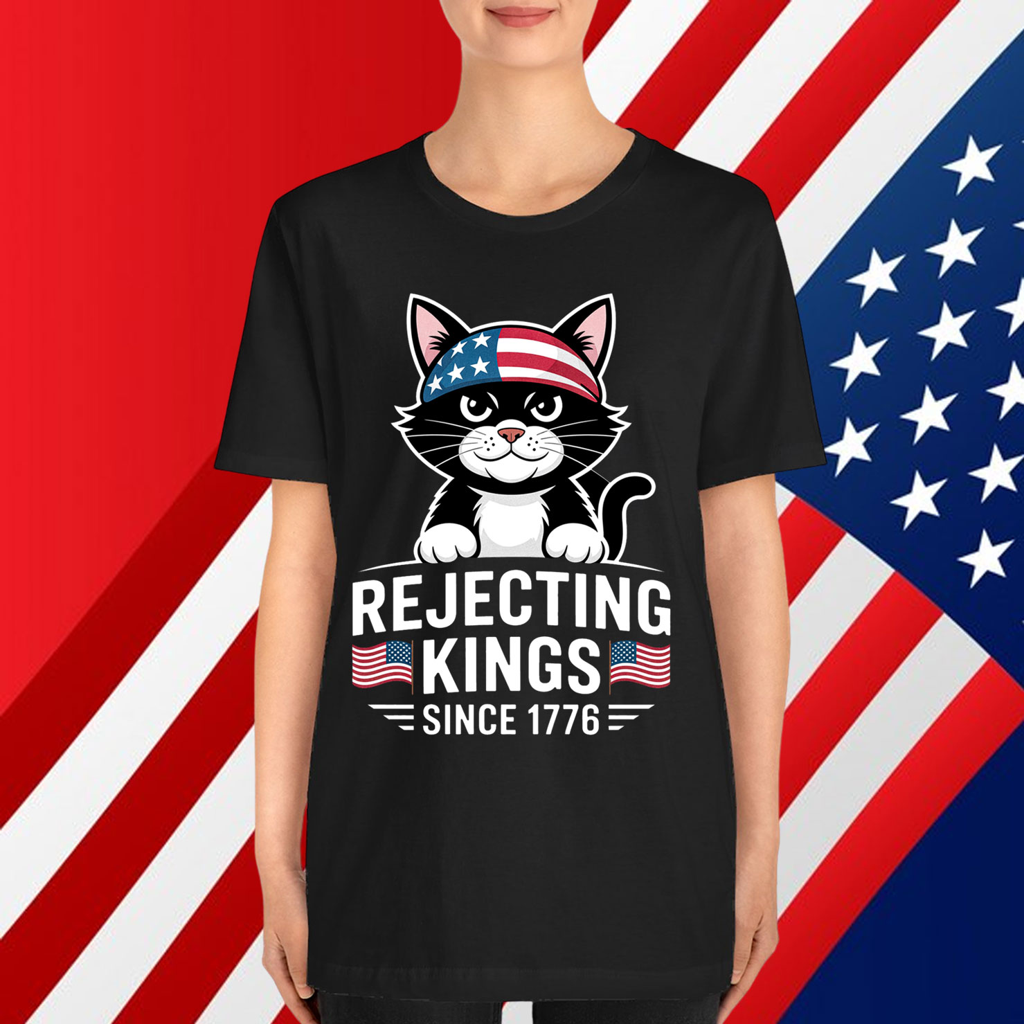 Rejecting Kings Since 1776 Patriotic USA Black Cat Shirt