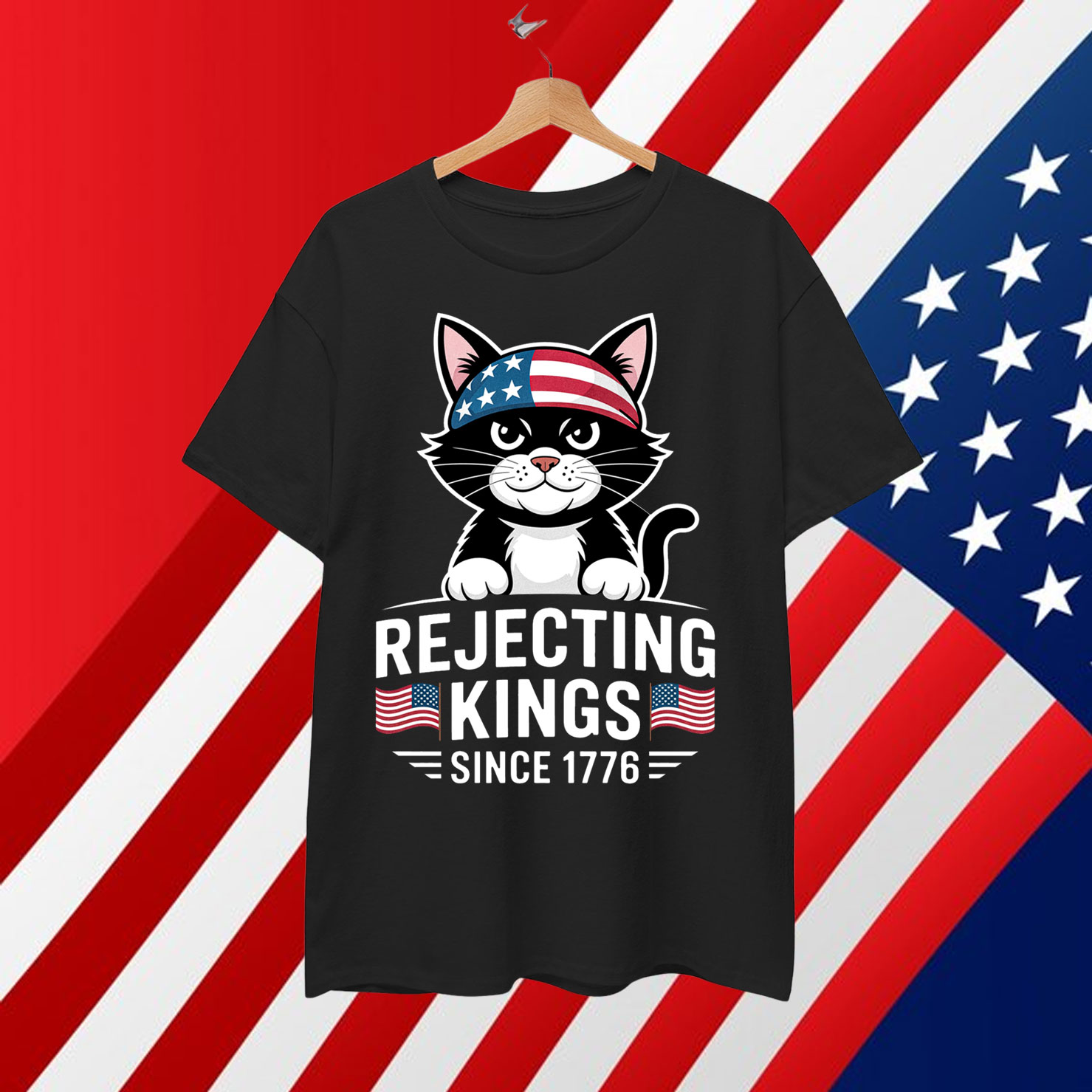 Rejecting Kings Since 1776 Patriotic USA Black Cat Shirt