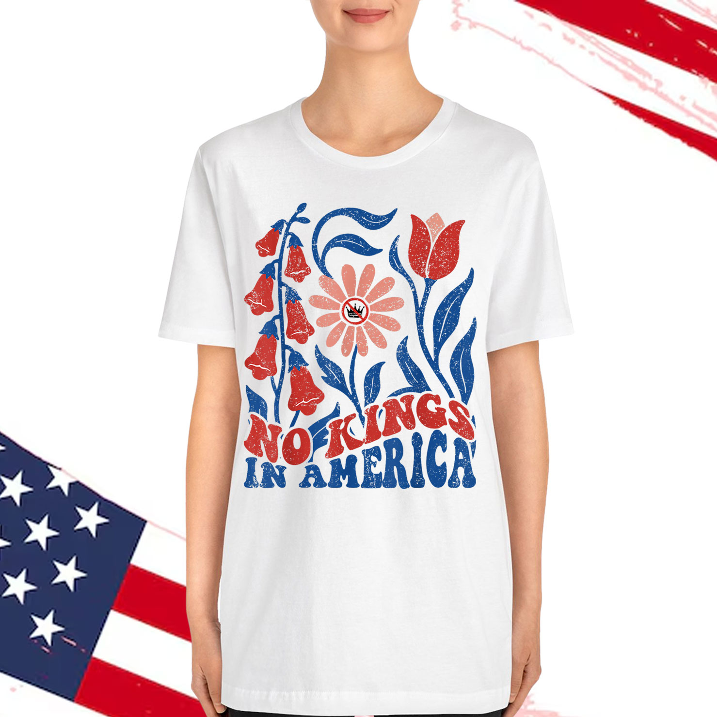 Retro Floral 70s tee Women No King In American Shirt