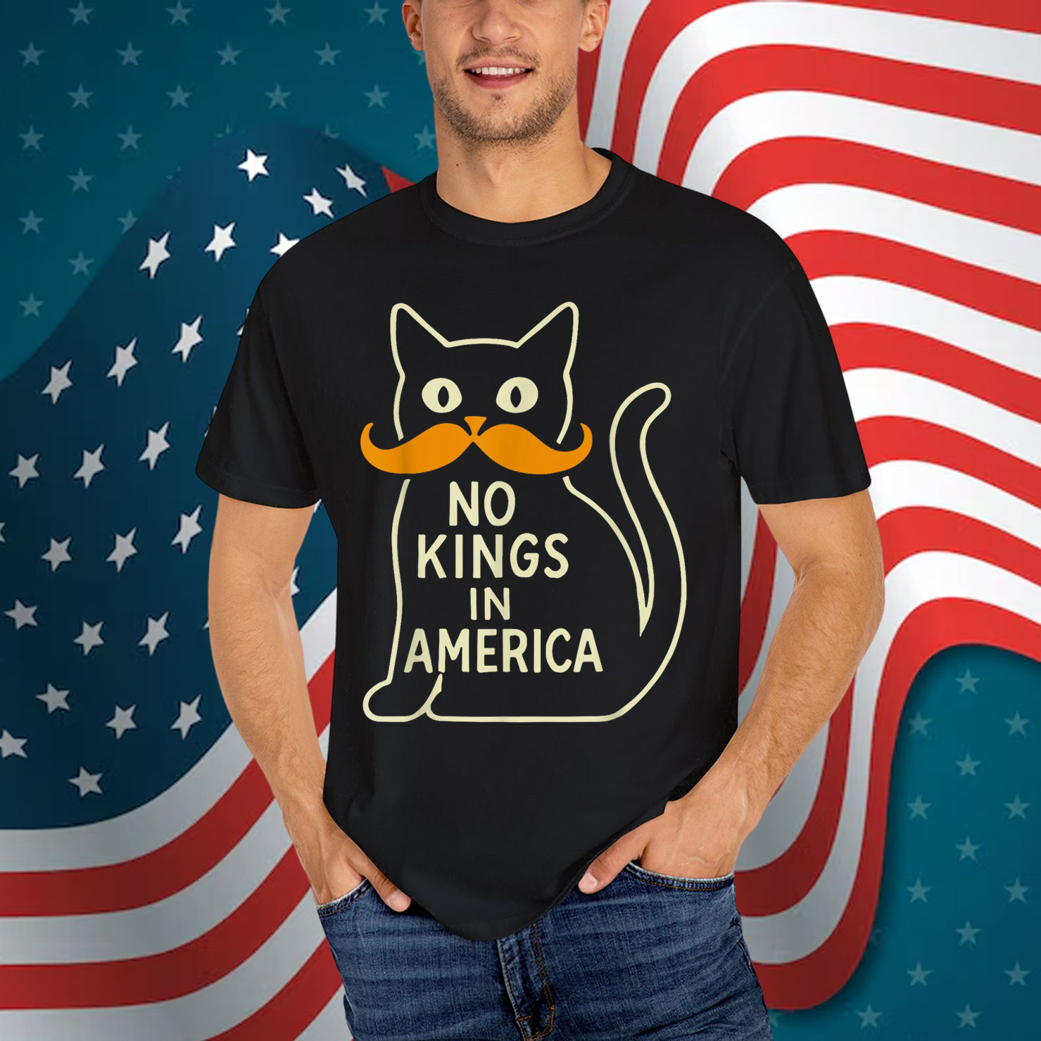 Retro June 14th No Kings In America 1776 USA Flag Black Cat Shirt