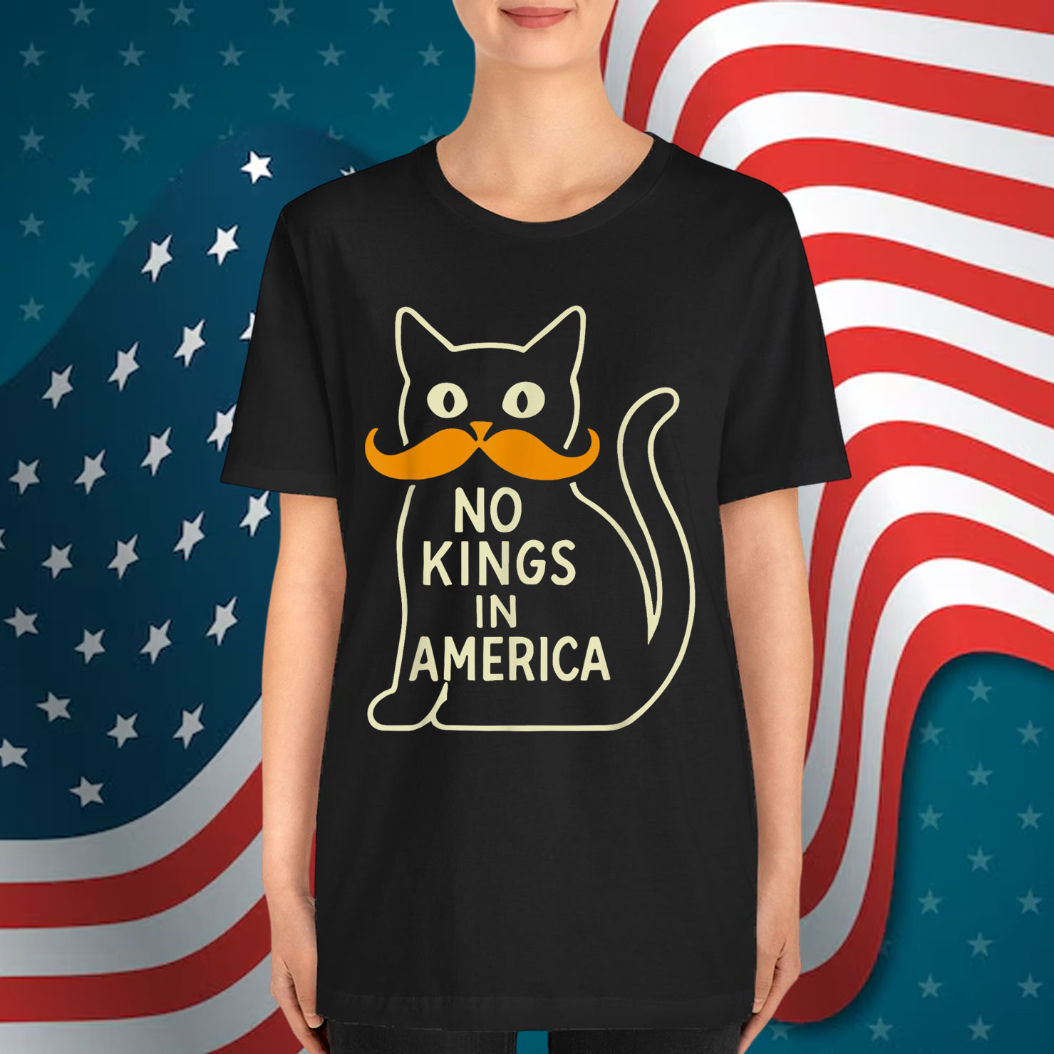 Retro June 14th No Kings In America 1776 USA Flag Black Cat Shirt