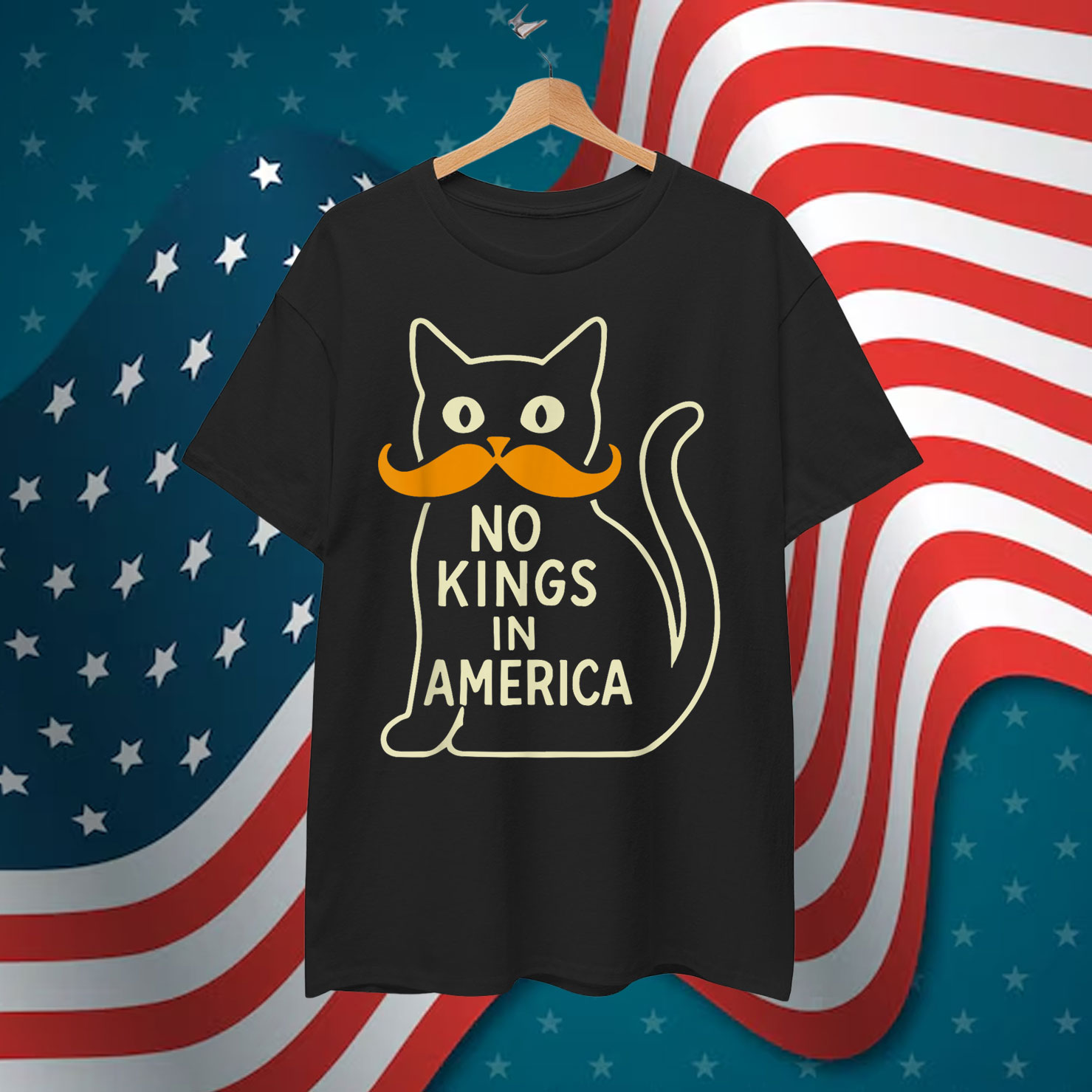 Retro June 14th No Kings In America 1776 USA Flag Black Cat Shirt