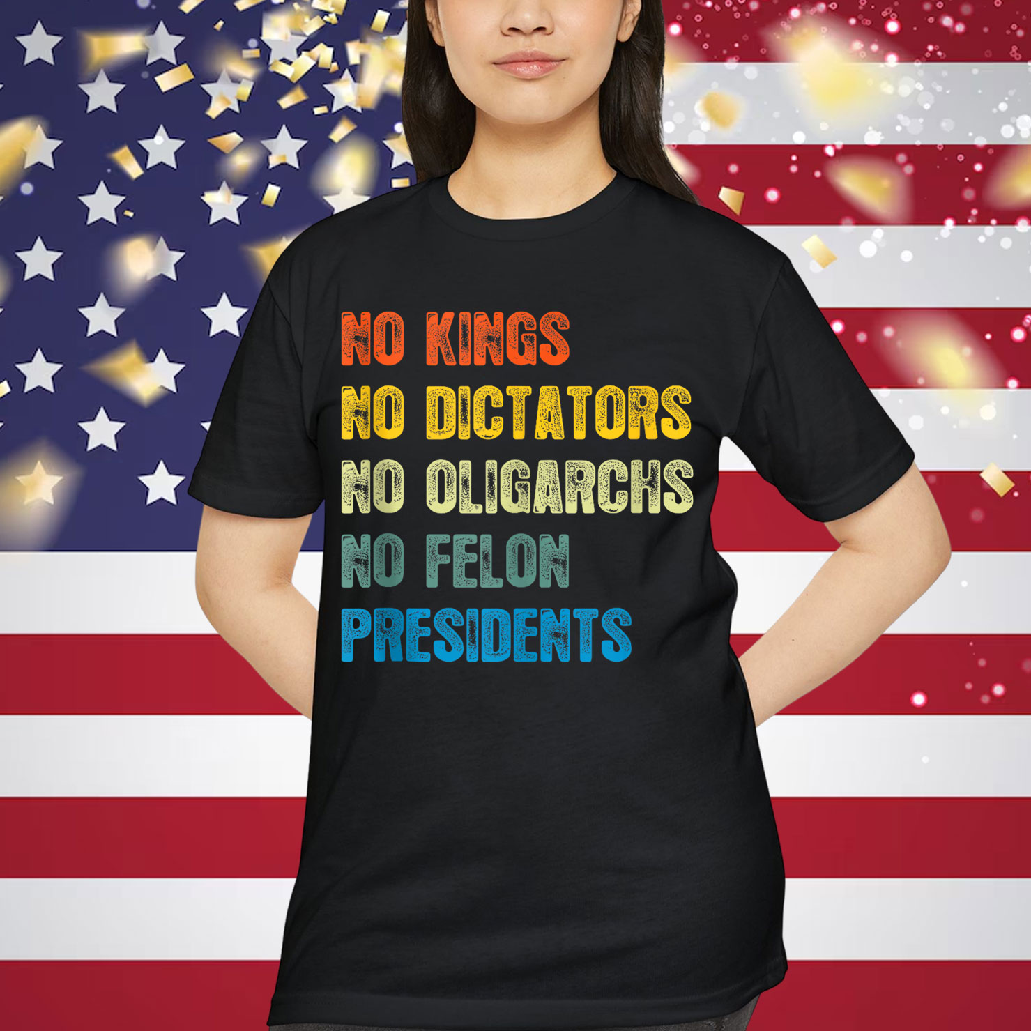 Retro No Kings No Dictators No Oligarchs No Felon T-Shirt