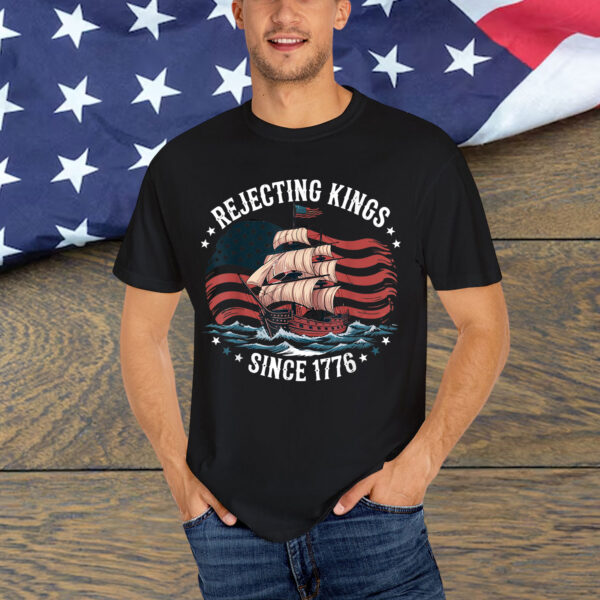 Vintage Rejecting Kings 1776 Patriotic USA Sailboat Shirt